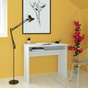Bureau blanc pour enfant avec étagère, idéal pour chambre moderne
