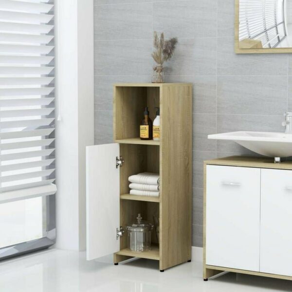 Meuble e de bain beige et blanc